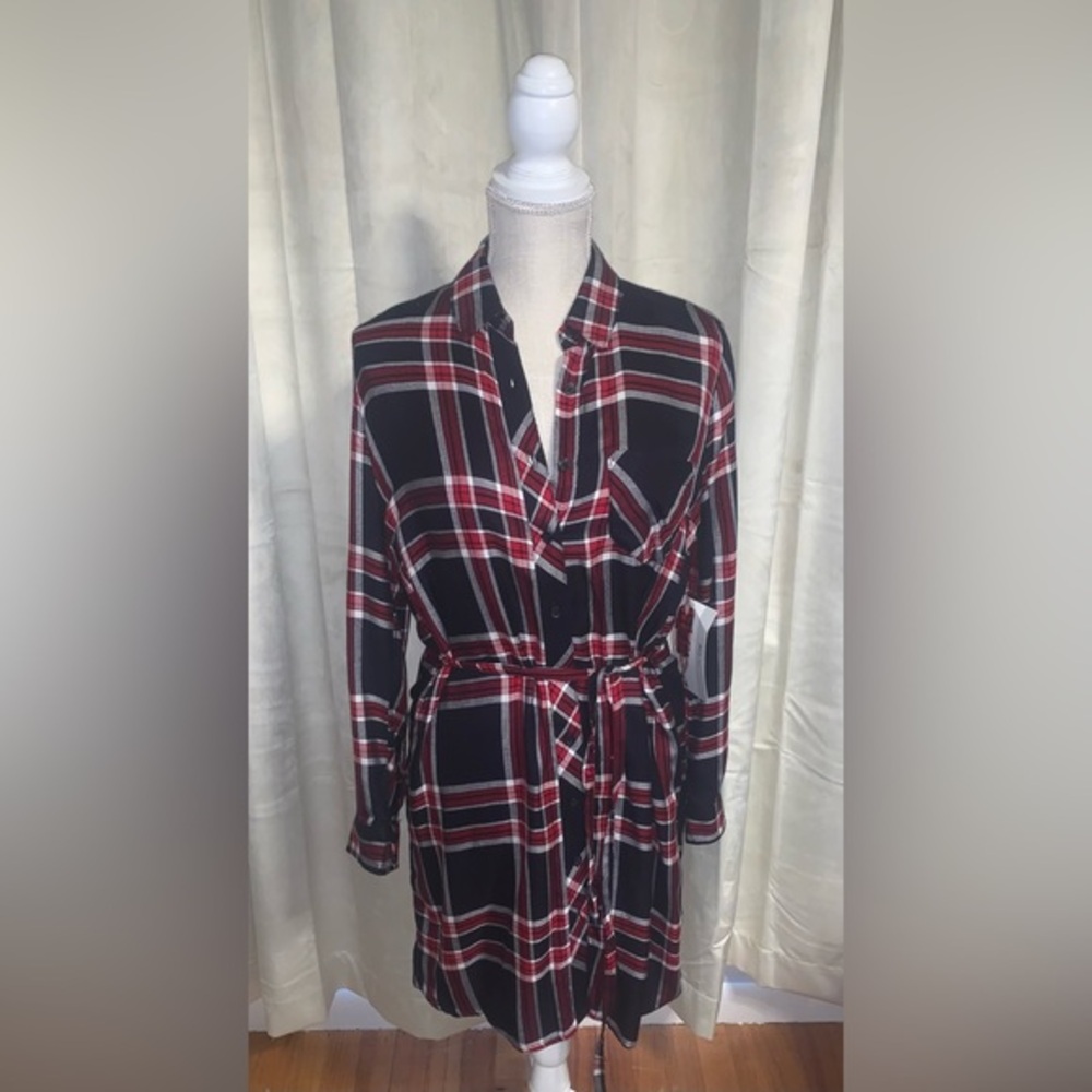 Plaid button up dress - sz S NWT
